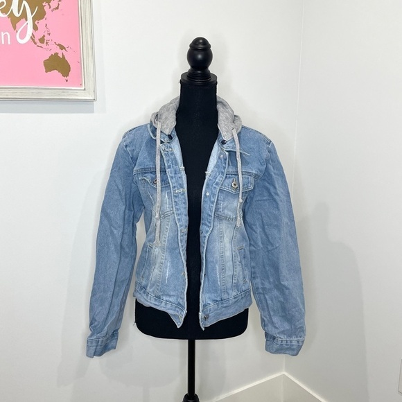 Women’s Jean Jacket with Gray Hood - Picture 1 of 7